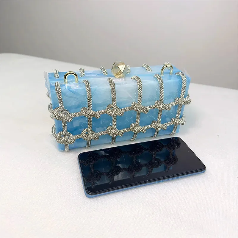 Trendy Rhinestone Clear Clutch Handbag