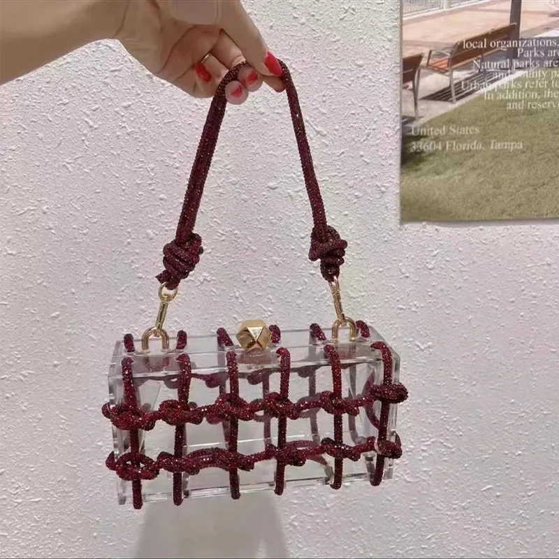 Trendy Rhinestone Clear Clutch Handbag