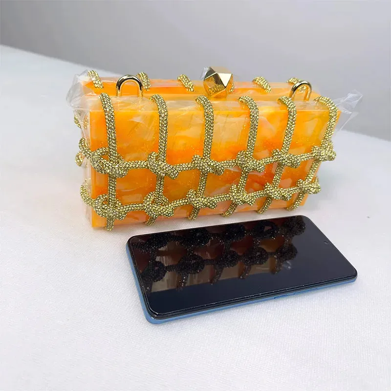 Trendy Rhinestone Clear Clutch Handbag