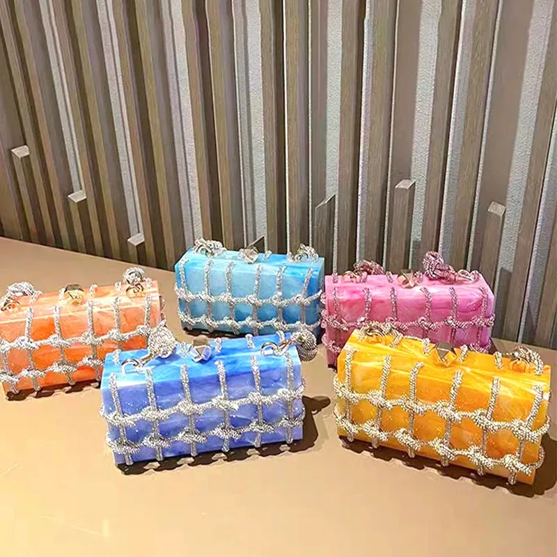 Trendy Rhinestone Clear Clutch Handbag