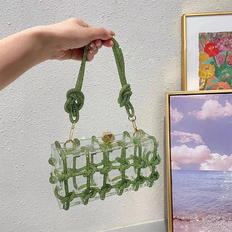 Trendy Rhinestone Clear Clutch Handbag
