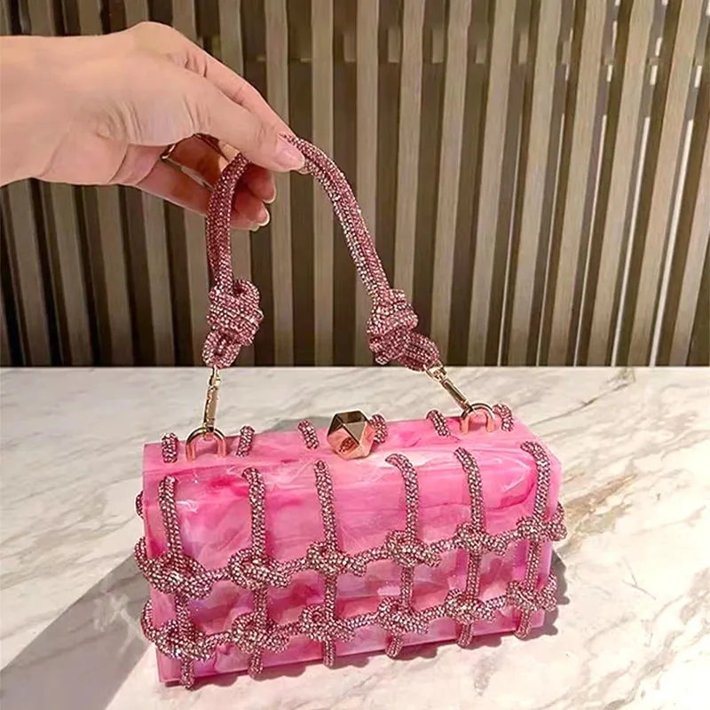 Trendy Rhinestone Clear Clutch Handbag
