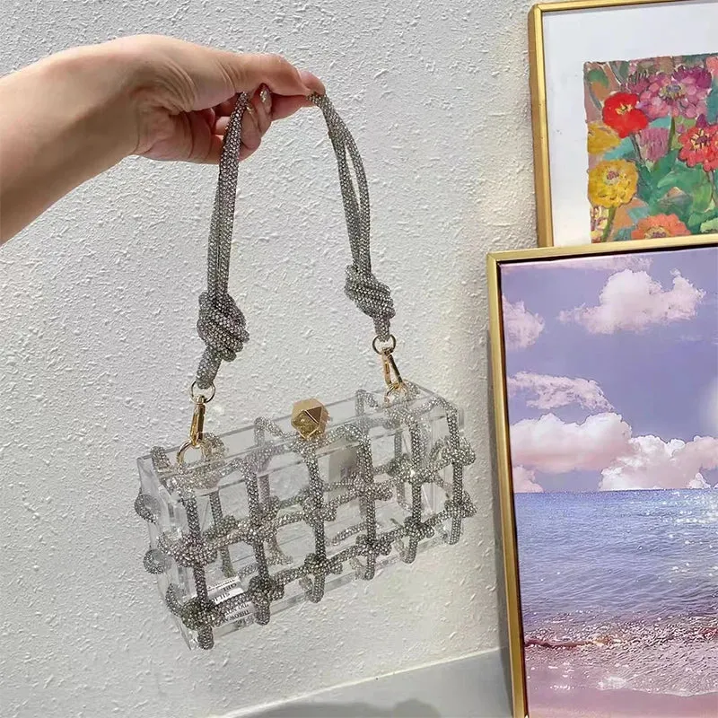 Trendy Rhinestone Clear Clutch Handbag