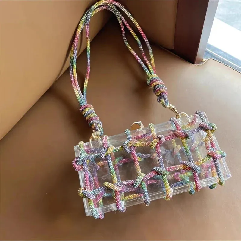 Trendy Rhinestone Clear Clutch Handbag