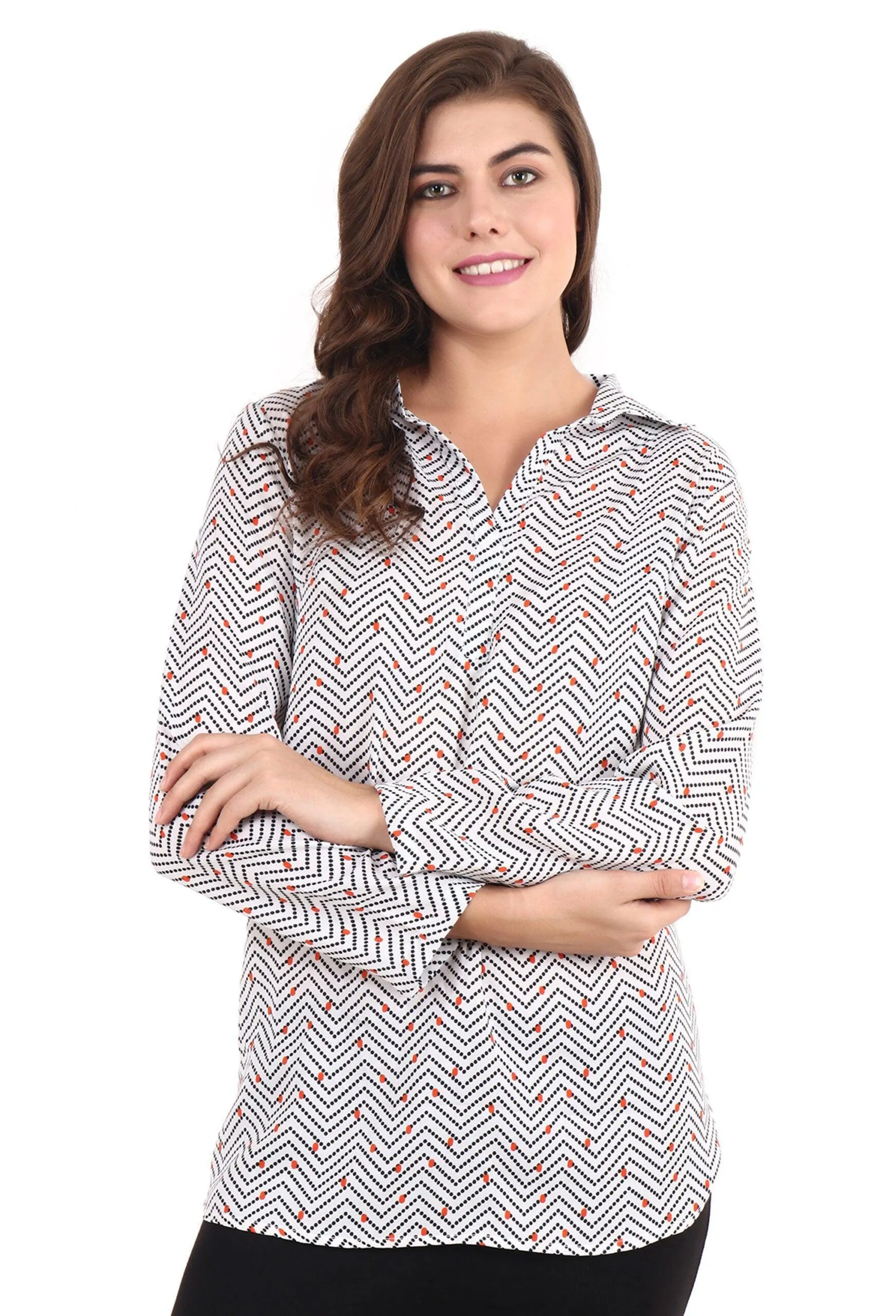 White Geometric Zig Zag Printed Tunic