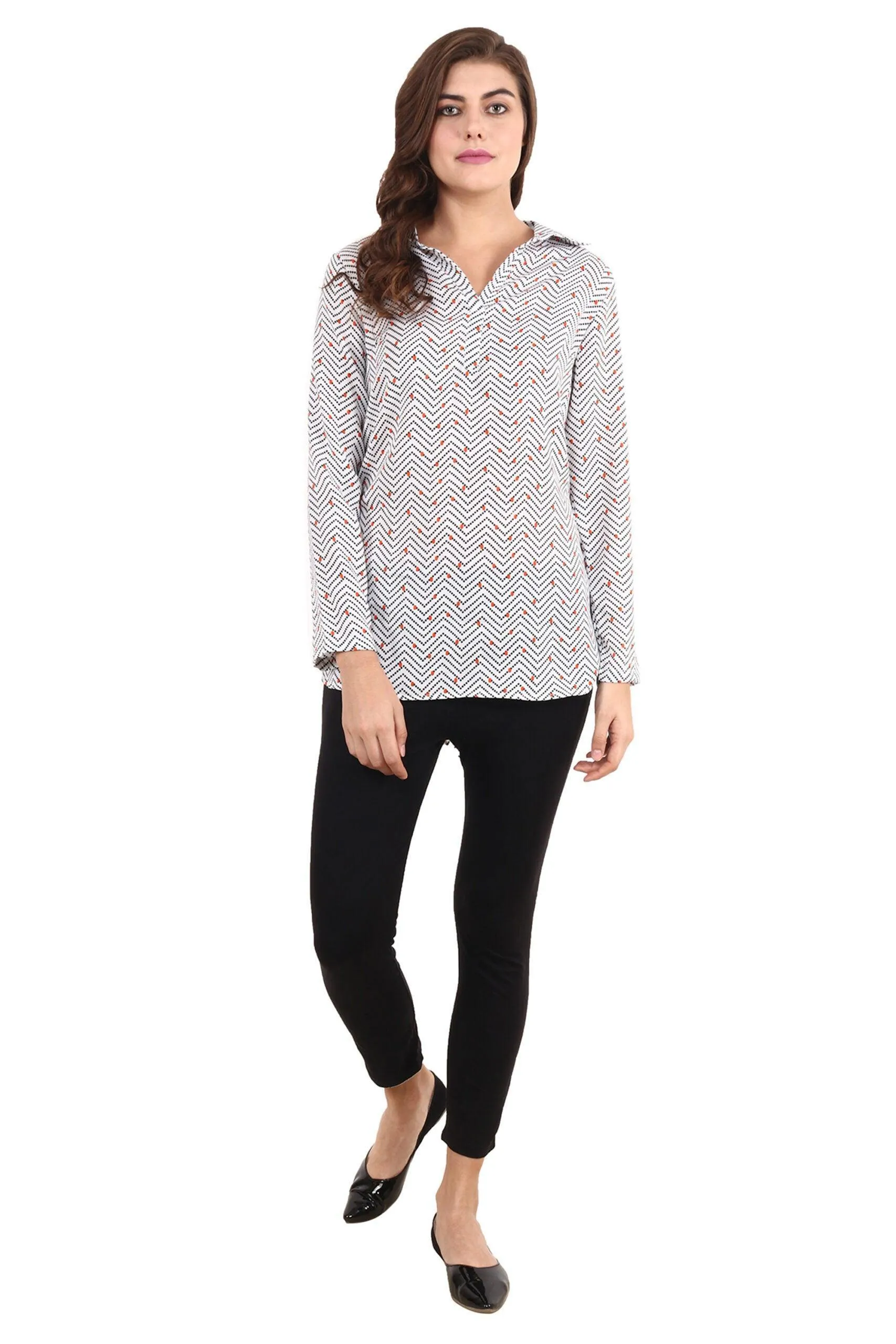 White Geometric Zig Zag Printed Tunic