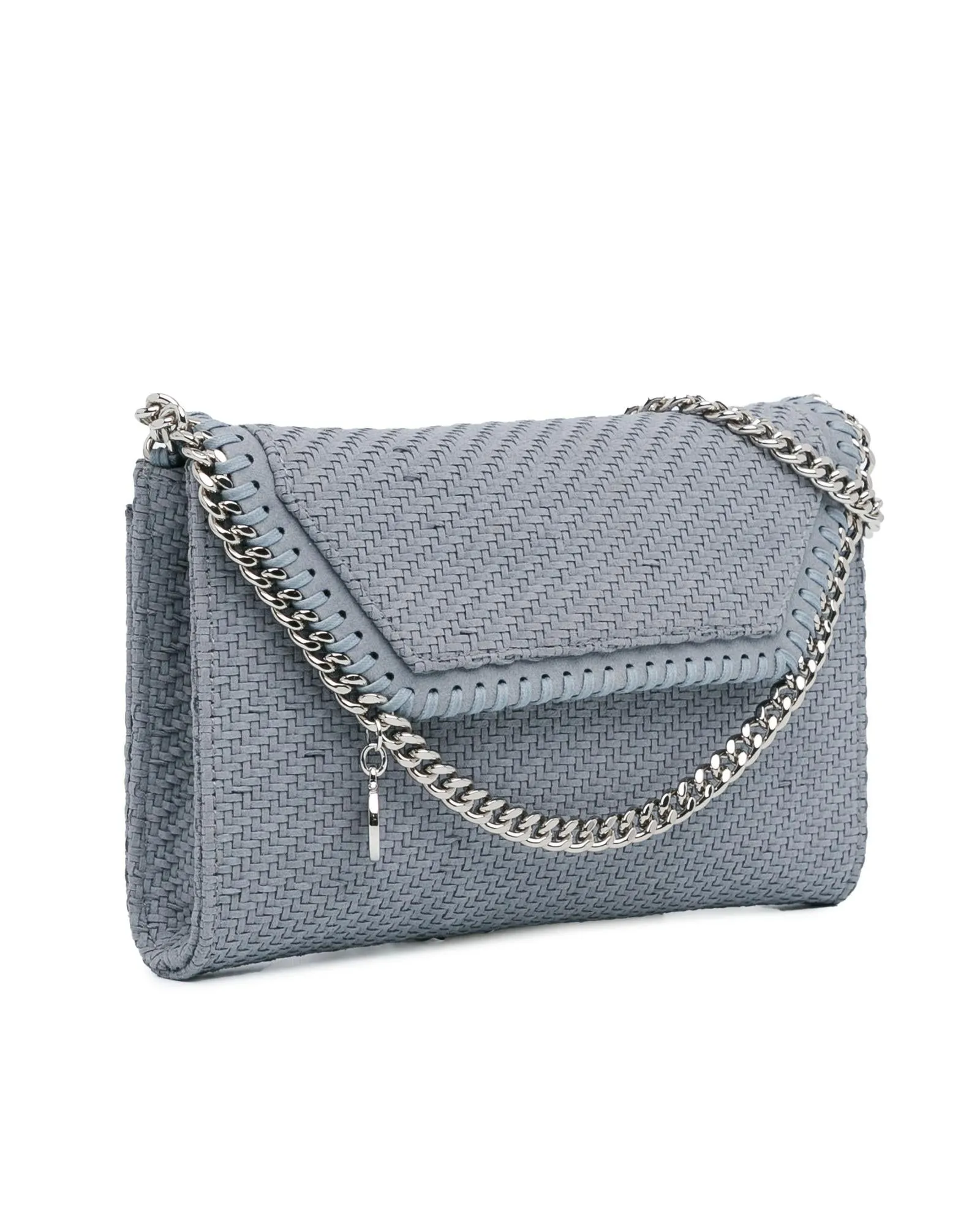 Woven Chain Crossbody Bag with Flap Closure