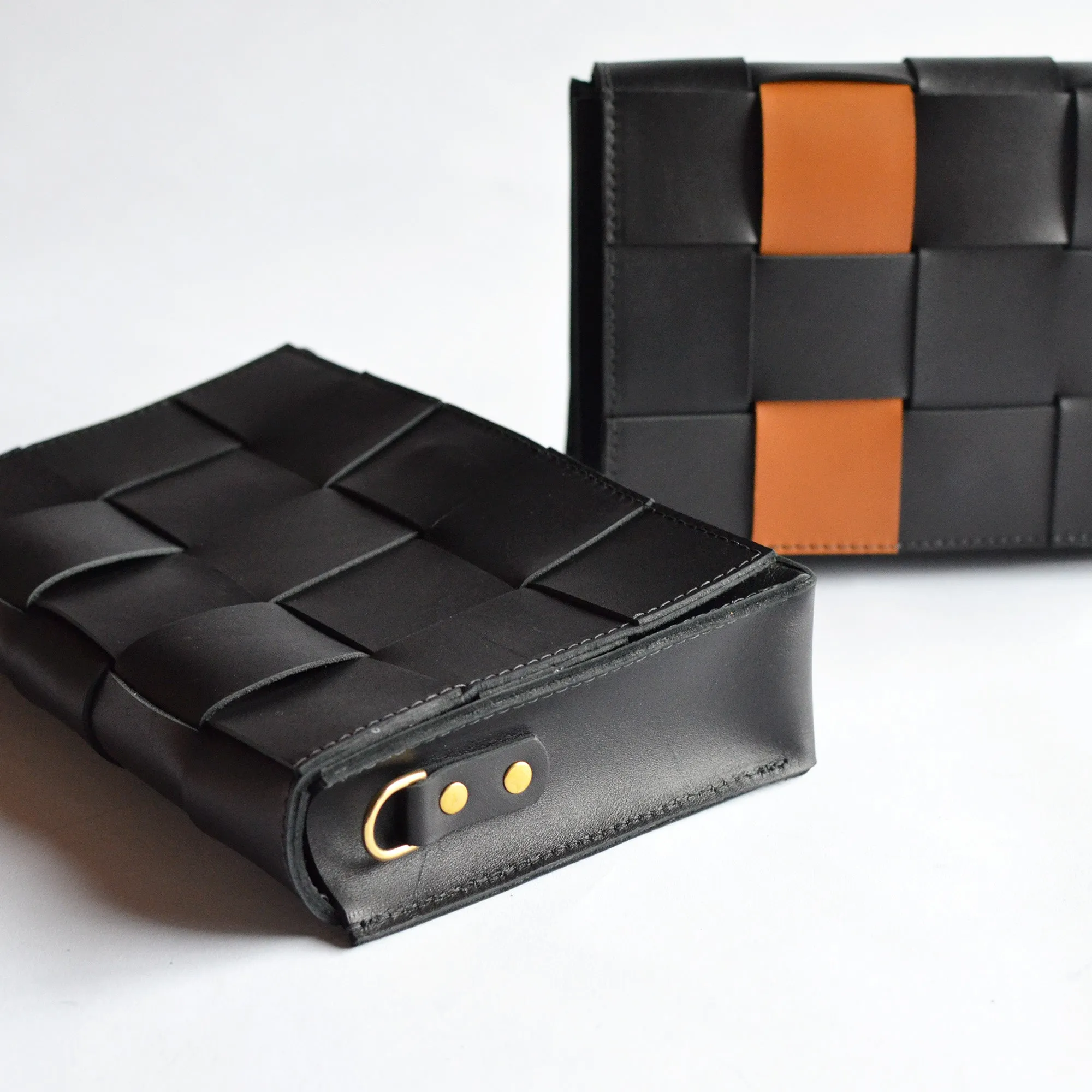 Woven Clutch   Crossbody Bag - Black Leather